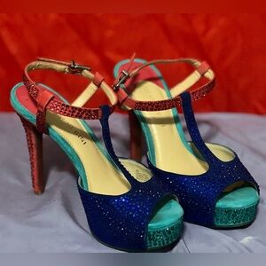 Gianni Bini Multi Color Rhinestone Open Toe Pump Heels
